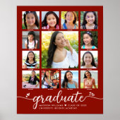 Rood Afstuderen K-12 Fotocollage Modern Script Poster (Voorkant)