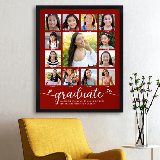 Rood Afstuderen K-12 Fotocollage Modern Script Poster