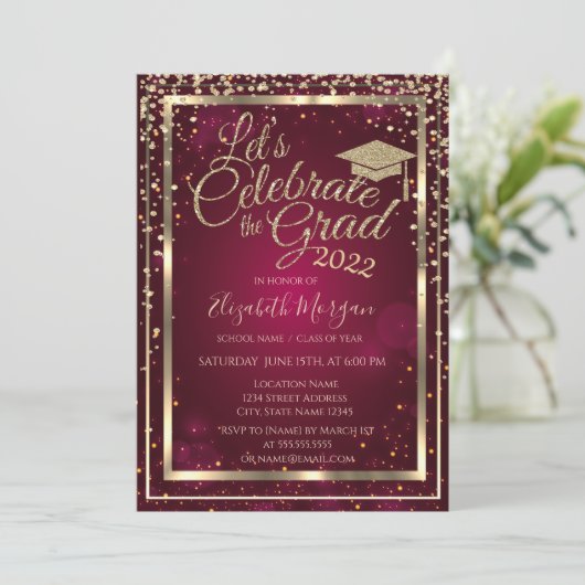 Rood Afstuderen met druppeldeksel Diamanten Kaart (Staand voorkant)