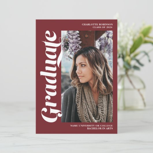 Rood afstuderen script 3 foto afstuderen kaart (Staand voorkant)