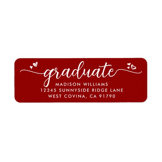 rood Afstuderen script harten vet modern adres Etiket (Voorkant)