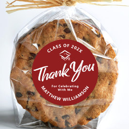 Rood Afstuderen vet script Pet dank u minimaal Ronde Sticker