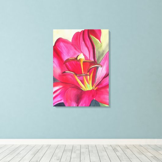 Rood Alert Lily waterverf Canvas Afdruk (Insitu (Houten vloer))