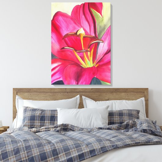 Rood Alert Lily waterverf Canvas Afdruk (Insitu (Slaapkamer))