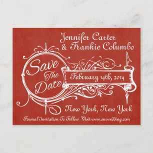 rood alkboard sparen de datum aankondigingskaart