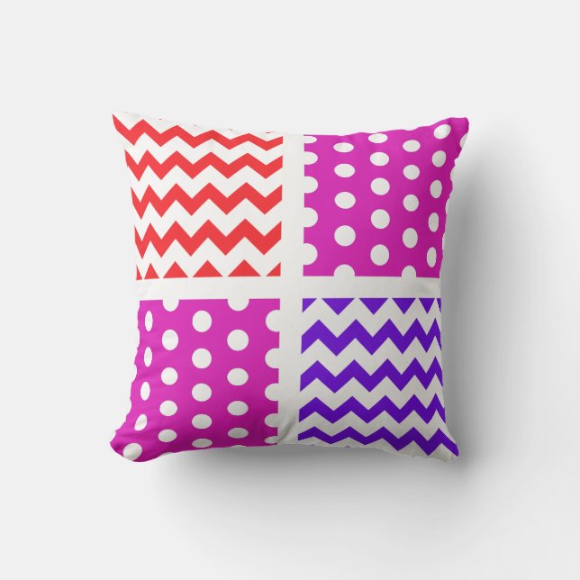 Rood/Alle 2 kleuren/Wit Chevron/Polkadot Kussen (Voorkant)