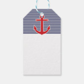 Rood anker Nautical Blue & White Stripe Label Cadeaulabel (Achterkant)