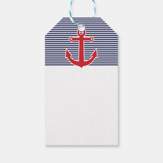 Rood anker Nautical Blue & White Stripe Label Cadeaulabel (Achterkant)