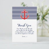 Rood anker Nautisch Blauw & Wit Dank u kaart (Staand voorkant)