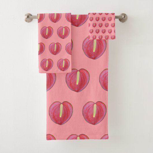 Rood anthuriumventilator naadloos patroon op bad handdoek (Insitu)