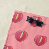 Rood anthuriumventilator naadloos patroon op strandlaken (In situ)