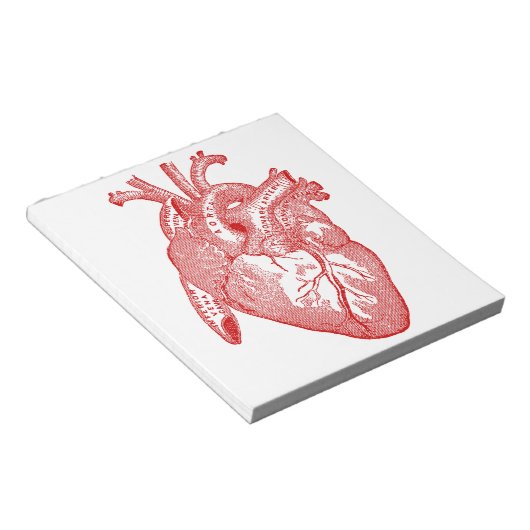 Rood Antiek anatomisch hart Notitieblok (Schuin)