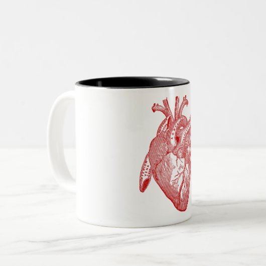 Rood Antiek anatomisch hart Tweekleurige Koffiemok (Voorkant links)