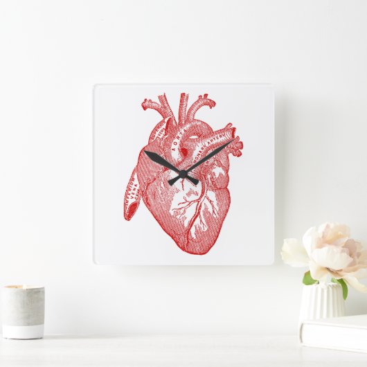 Rood Antiek anatomisch hart Vierkante Klok (Huis)