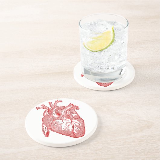 Rood Antiek anatomisch hart Zandsteen Onderzetter (Zijkant)