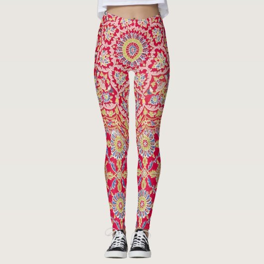  rood Antiek Mandala Leggings (Voorkant)