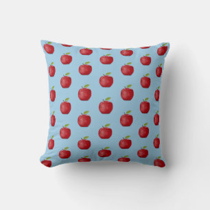 Rood Appelpatroon op Licht Hemelblauw Kussen