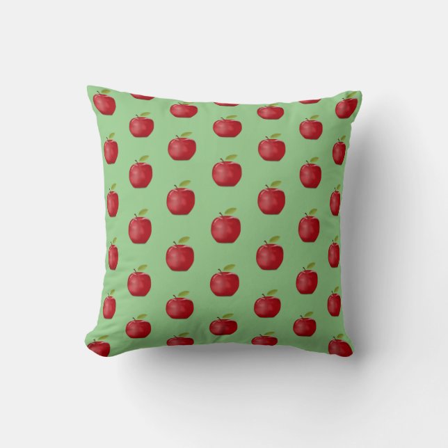 Rood Appelpatroon op Licht Limegroen Kussen (Voorkant)