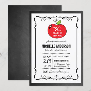 Rood Apple Chalkboard Teacher Retirement Invites Kaart