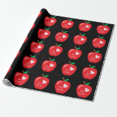 Rood Apple Faux Chalkboard Teacher Wrapping Paper Cadeaupapier (Uitgerold)
