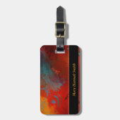 Rood, Aqua & Gouden Digitaal Abstract Art. Grunge Bagagelabel (Voorkant verticaal)