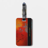 Rood, Aqua & Gouden Digitaal Abstract Art. Grunge Bagagelabel (Achterkant verticaal)