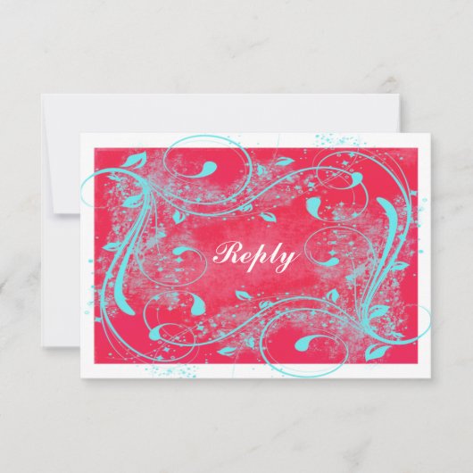 Rood, Aqua, White Swirls Reply Card RSVP Kaartje (Voorkant)