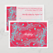 Rood, Aqua, White Swirls Reply Card RSVP Kaartje (Voorkant / Achterkant)