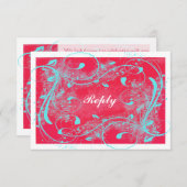 Rood, Aqua, White Swirls Reply Card RSVP Kaartje (Voorkant / Achterkant)