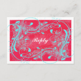 Rood, Aqua, White Swirls Reply Card RSVP Kaartje