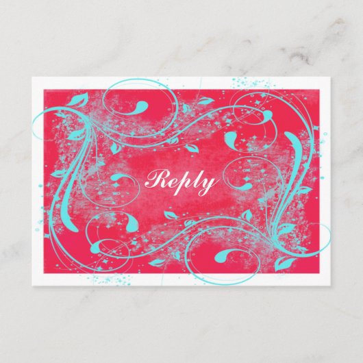 Rood, Aqua, White Swirls Reply Card RSVP Kaartje (Voorkant)