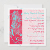 Rood, Aqua, White Swirls Wedding Invitation Kaart (Achterkant)