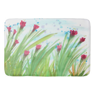 Rood Aquarel Bloemen Badmat