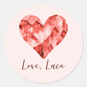 Rood aquarel diamanten hart voor een heerlijk ronde sticker