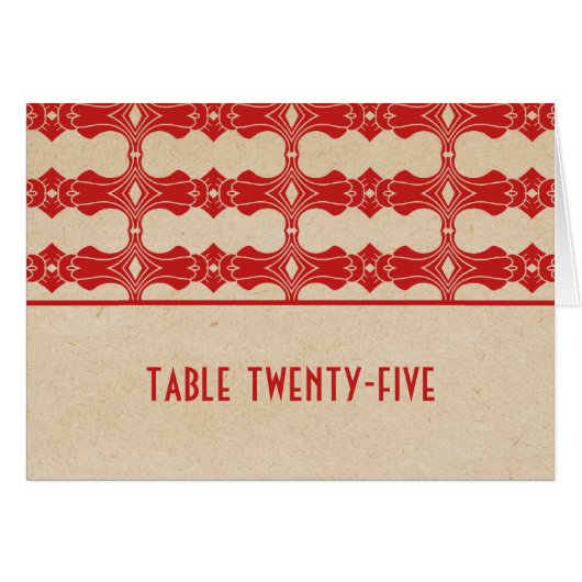Rood Art Deco Border Table Number Kaart (Voorkant Horizontaal)