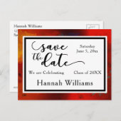 Rood, Artsy, Uniek Afstuderen Sla de datum op Aankondigingskaart (Voorkant / Achterkant)