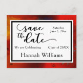 Rood, Artsy, Uniek Afstuderen Sla de datum op Aankondigingskaart (Voorkant)