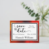 Rood, Artsy, Uniek Afstuderen Sla de datum op Aankondigingskaart (Staand voorkant)