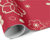 Rood Aziatisch patroon met lentesbloemen Cadeaupapier (Rol Hoek)
