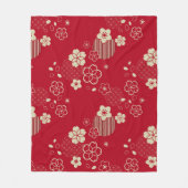 Rood Aziatisch patroon met lentesbloemen Fleece Deken (Voorkant)
