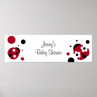 Rood Baby shower Banner Banner Rood Ladybug Polka Poster