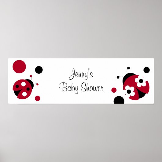 Rood Baby shower Banner Banner Rood Ladybug Polka Poster (Voorkant)