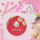 Rood Baby shower papier met weinig duplo Papieren Bordje (Feest)