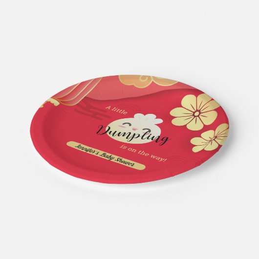 Rood Baby shower papier met weinig duplo Papieren Bordje (Gekanteld)