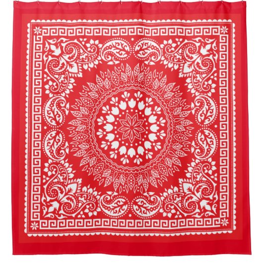 Rood Bandana Pattern-4 Douchegordijn (Voorkant)