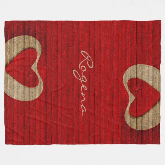Rood Barn Wood - Rood hart - BLANKET LGE Fleece Deken (Voorkant (Horizontaal))