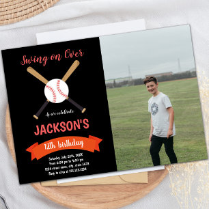 Rood Baseball Birthday Uitnodigingen met foto