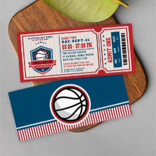 Rood  Basketball Ticket Couples Baby shower Kaart