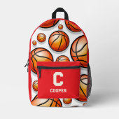 Rood basketbalpatroon bedrukte rugzak (Voorkant)