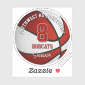 Rood basketbalteam kleurt kinder naam sticker (Vel)